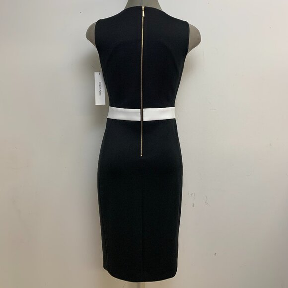 New! Calvin Klein Elegant Color Block Black White Sheath Dress - Picture 3 of 3